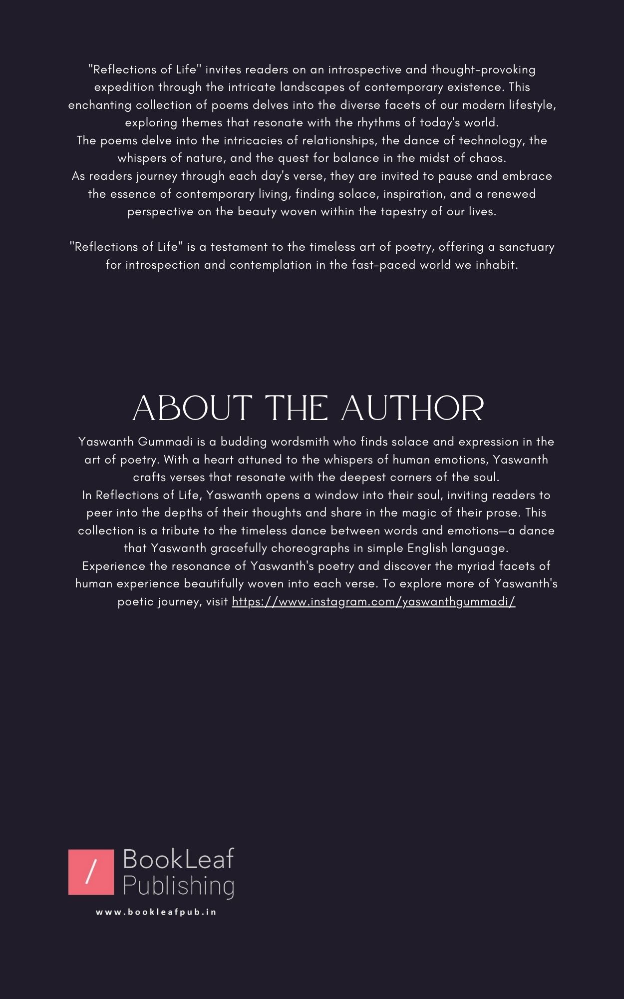 Reflections of Life — back cover